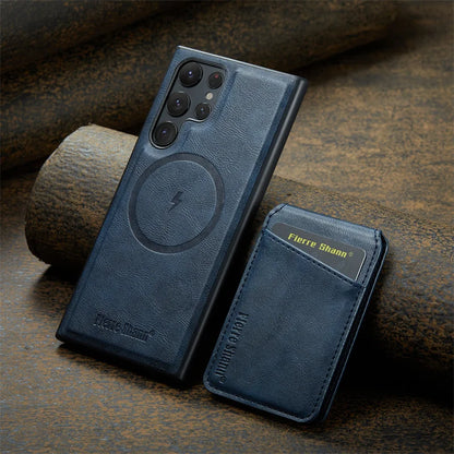 2 In 1 Magsafe Magnetic Leather Flip Phone Case for Samsung S25 S24 S23 S22 Ultra Plus FE Wallet Cover Cards Holder Pocket Cover
