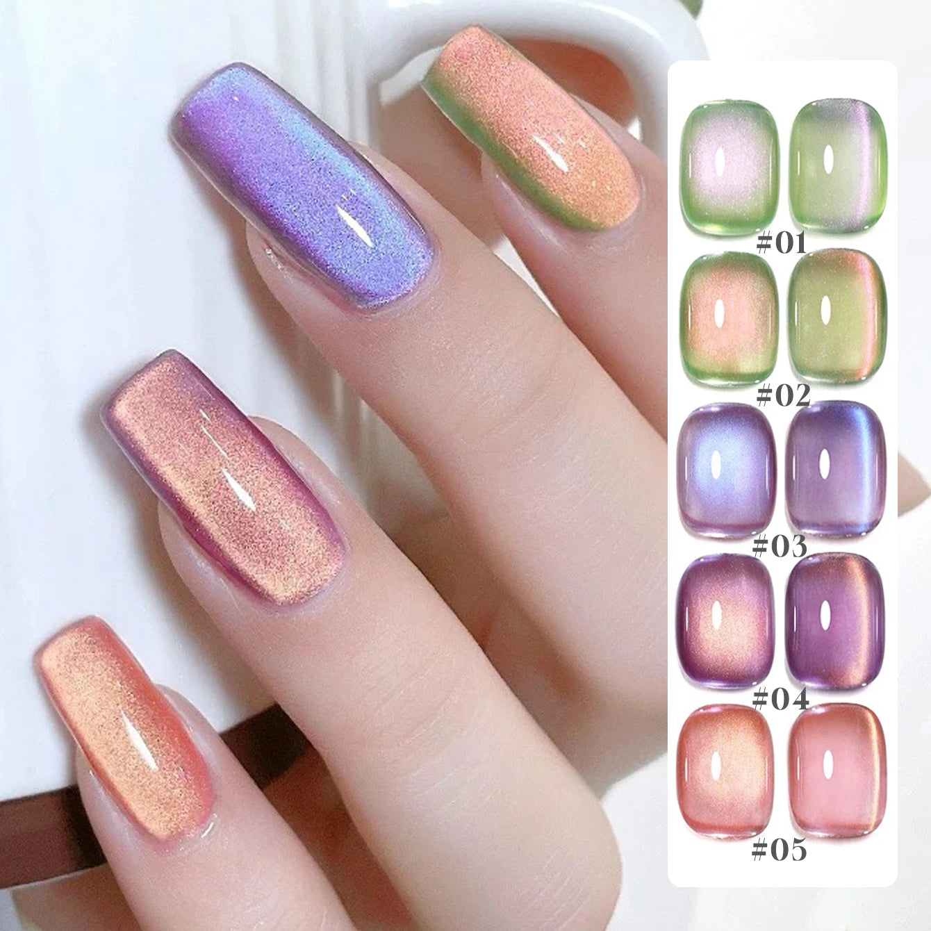 1/6PCS SS25 Cat Eye Gel Polish w/Glass Beads & Crystal, 5 Colors Salon DIY Nail Supplies Kit for Pro Nails Manicure RELUX.STORE