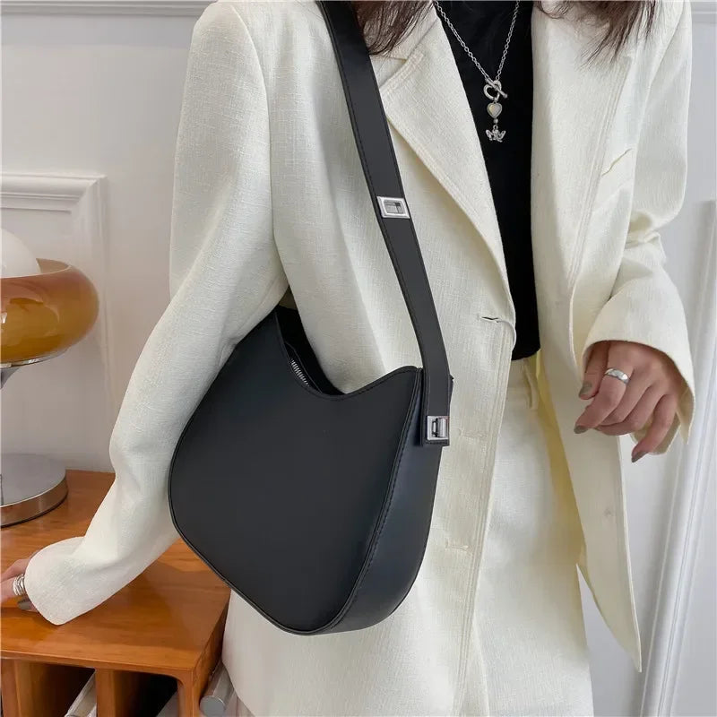 New Trendy and Fashionable Shoulder Underarm Bag PU Leather Solid Color Tote Handbag Luxury Brand Female Portable Shoulder Bag RELUX.STORE