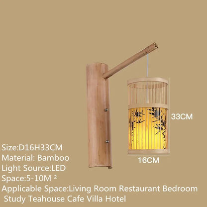 SAMAN Modern Bamboo Art Wall Lamp Bamboo Weaving Creative Living Room Restaurant Bedroom StudyTea Homestay LED Retro Wall Light