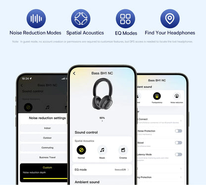 Baseus EH10 NC ANC Wireless Headphones 45dB Adaptive Hybrid Noise Cancelling Headsets Hi-Res LDAC Headphone Bluetooth 6.0 80Hrs
