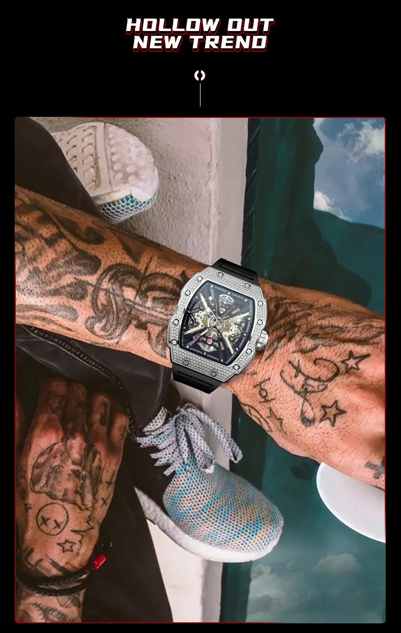 PINDU New Men Watch 50 Meter Waterproof Stainless Steel Case Luminous Sapphire mirror Dial Fashionable Men Mechanical Watch