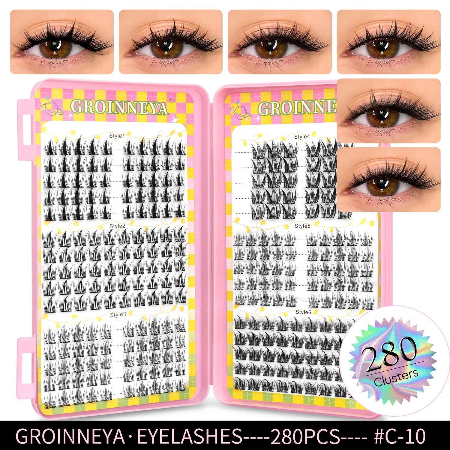 GROINNEYA Eyelashes Clusters 320 pcs Natural Eyelash extension Cluster Lashes Volume Mixed Tray Lashes Cluster Natural Lashes RELUX.STORE