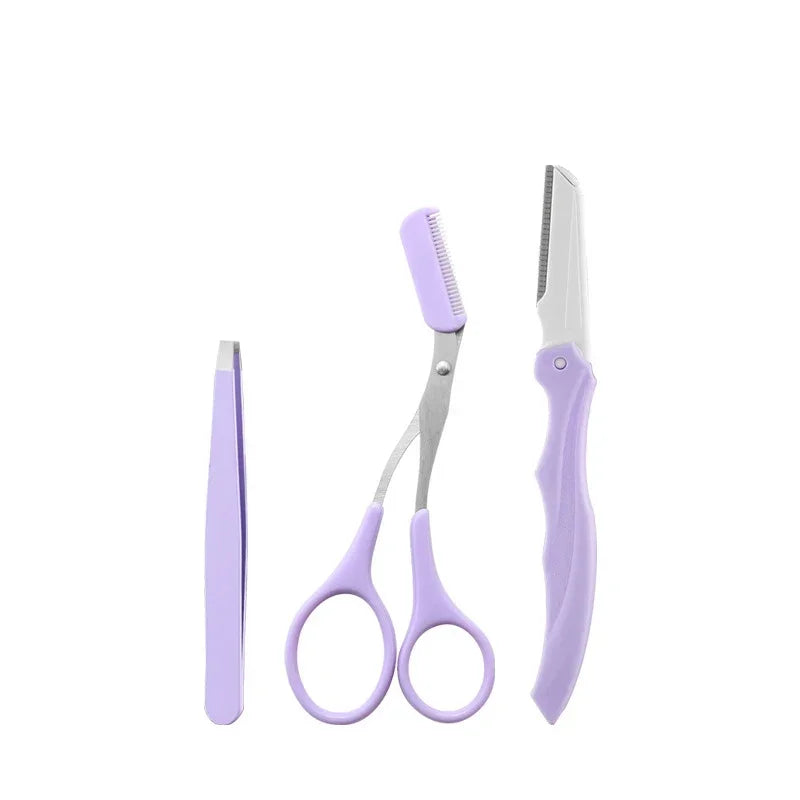 Private Label 3Pcs/Set Makeup Tools Portable Eyebrow Trimming Set Eyebrow Razor Eyebrow Scissors with Comb RELUX.STORE