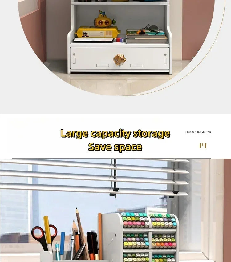 Wooden Desk Organiser DIY Desktop Tidy Pen Holder Large Capacity Stationery Storage Box with Drawer for Home Office and School