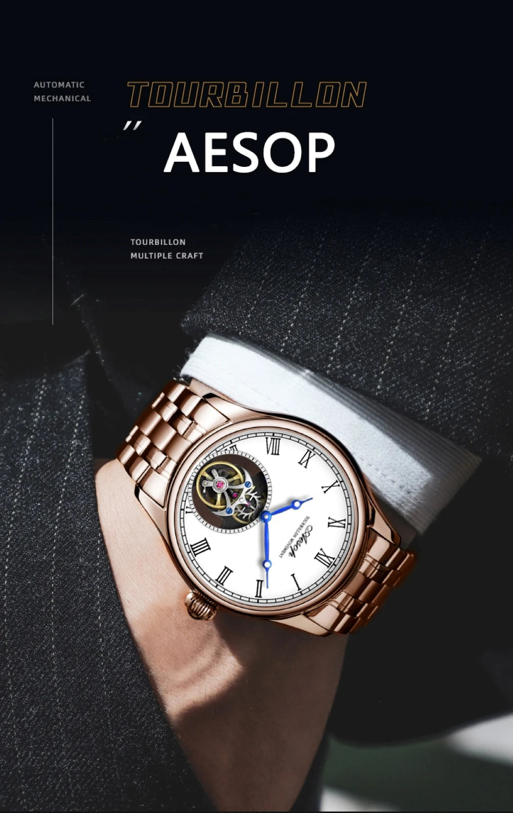 Aesop Real Flying Tourbillon Movement Mechanical Watches Luxury Watch for Men Skeleton Tourbillon Watch Sapphire Official StoreS