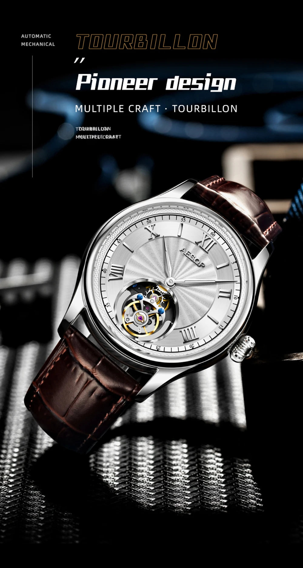AESOP Official Watch Store Flying Tourbillon Movement Mechanical Wristwatches Skeleton Watches for Menes Luxury Waterproof 2025A