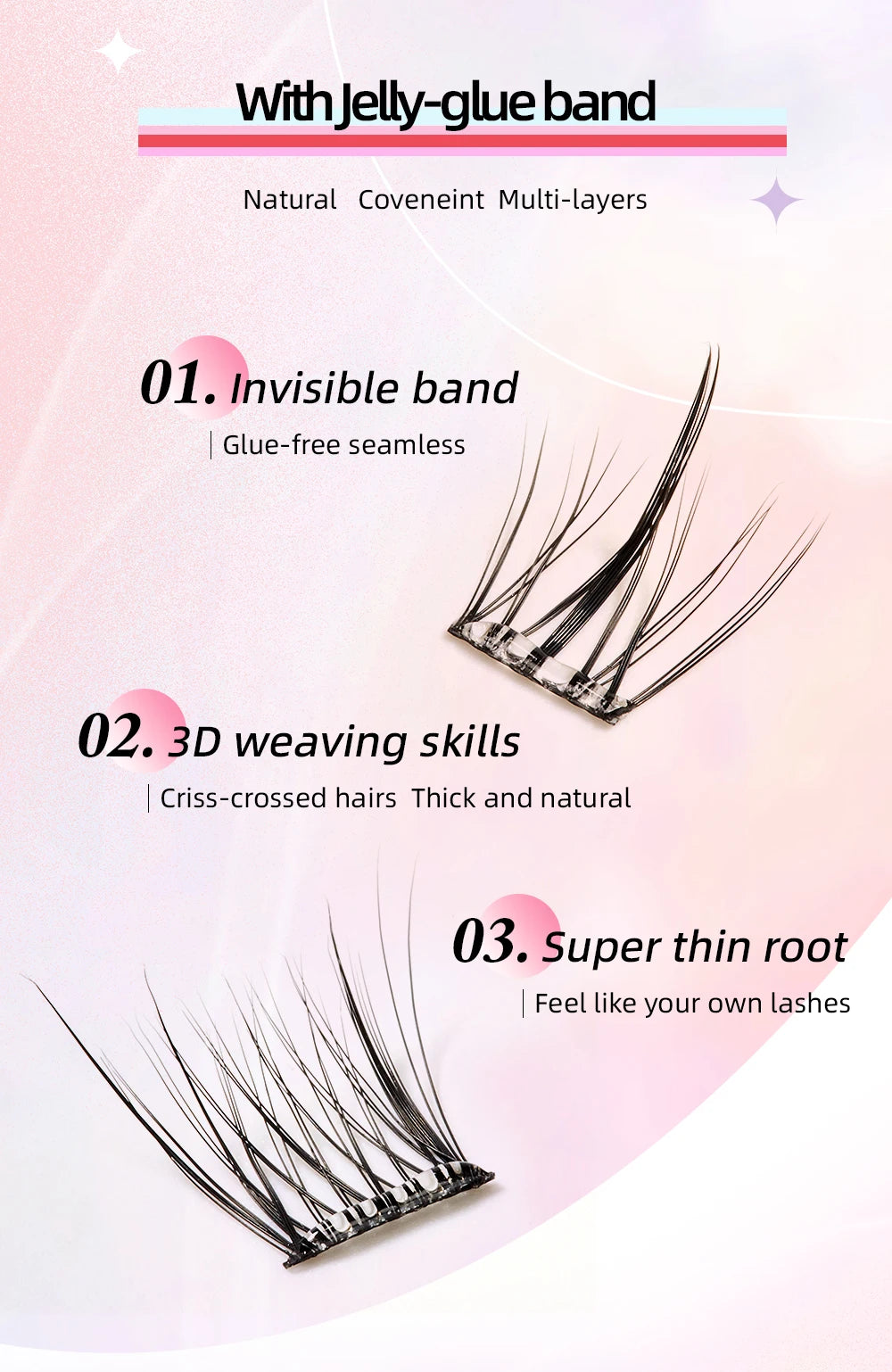 Yelix Self-adhesive Glue Free False Eyelashes Reusable DIY Segmented DIY Lashes Clusters No Glue Needed Natural Soft Lashes RELUX.STORE