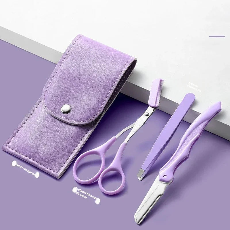 Private Label 3Pcs/Set Makeup Tools Portable Eyebrow Trimming Set Eyebrow Razor Eyebrow Scissors with Comb RELUX.STORE
