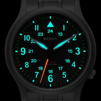 BERNY Titanium Watches for Men Classic Mens Field Pilot Watch Easy Read Outdoor Quartz Wristwatch Super Luminous Sapphire 5ATM