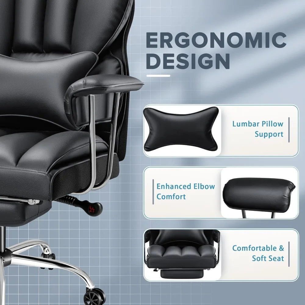 Office Chairs Big &Tall Office Chair, High Back Leather Chair with Footrest, Reclining Ergonomic Executive Suppo Office Chairs