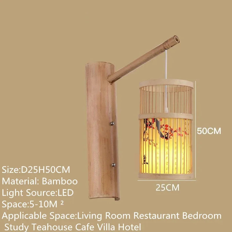 SAMAN Modern Bamboo Art Wall Lamp Bamboo Weaving Creative Living Room Restaurant Bedroom StudyTea Homestay LED Retro Wall Light