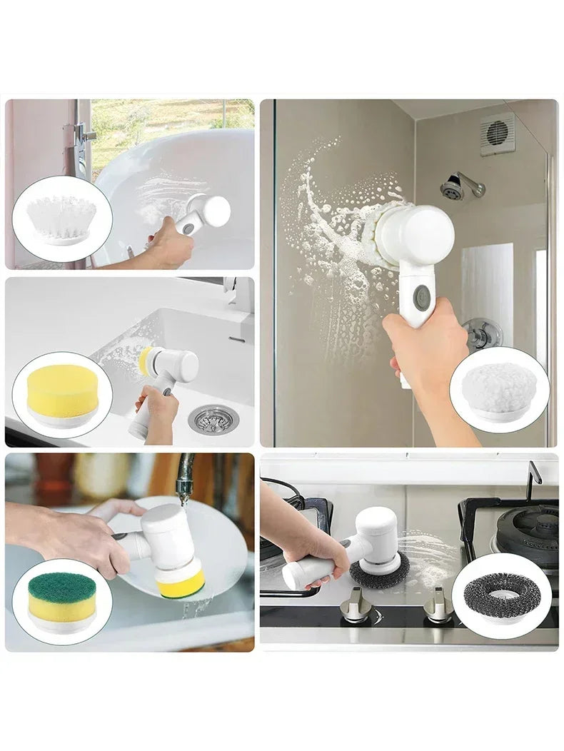 Electric Spin Scrubber Cordless Spin Scrubber with 5 Replaceable Brush Heads and Adjustable Extension Handle,5 in 1CleaningBrush