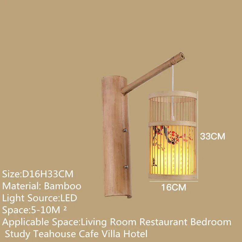 SAMAN Modern Bamboo Art Wall Lamp Bamboo Weaving Creative Living Room Restaurant Bedroom StudyTea Homestay LED Retro Wall Light