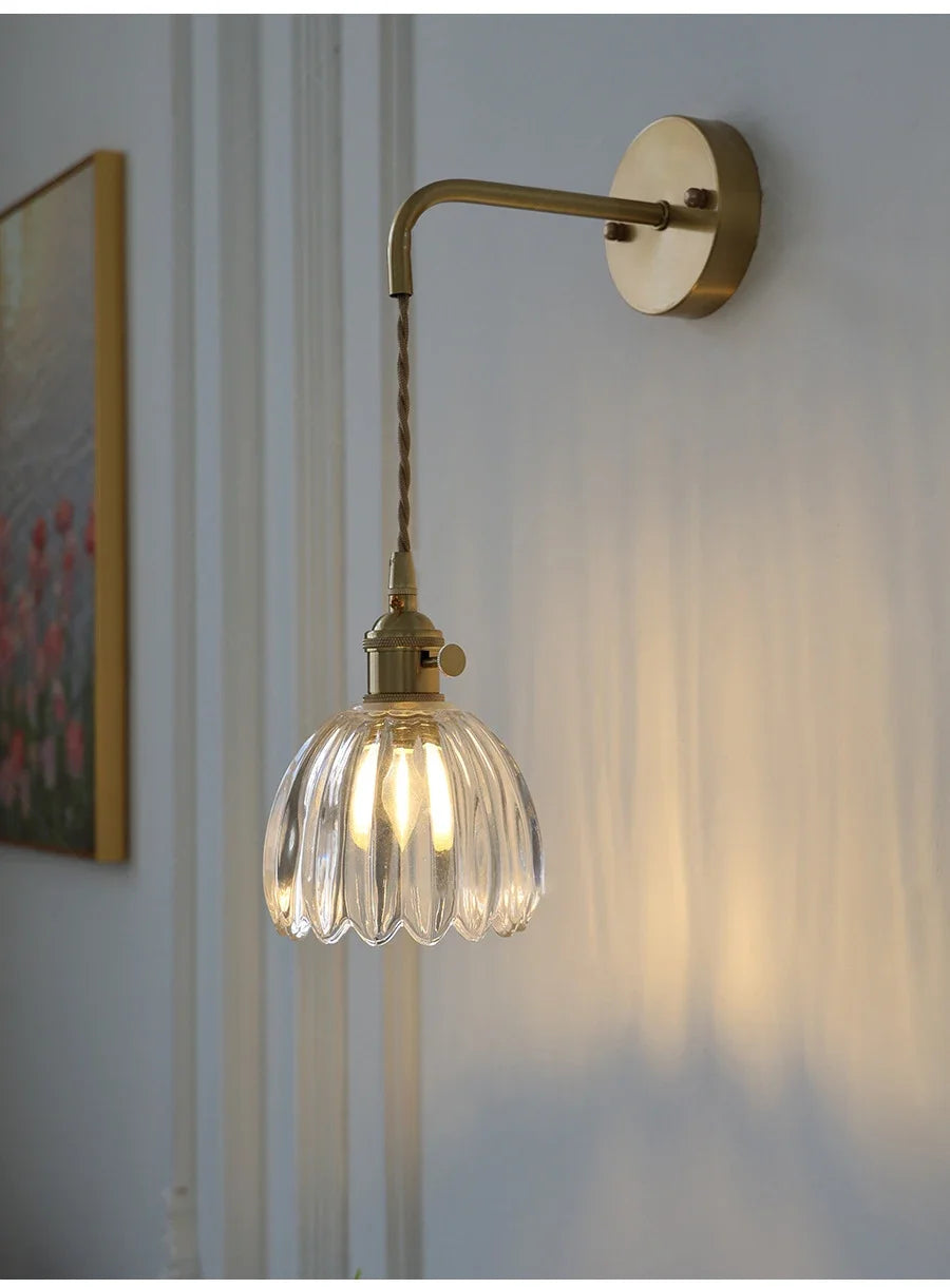 Modern Japanese Retro Floral Glass Wall Lamp Modern Simple Bedside Lamp For Bedroom Study Led Mirror Light Nordic Wall Sconce
