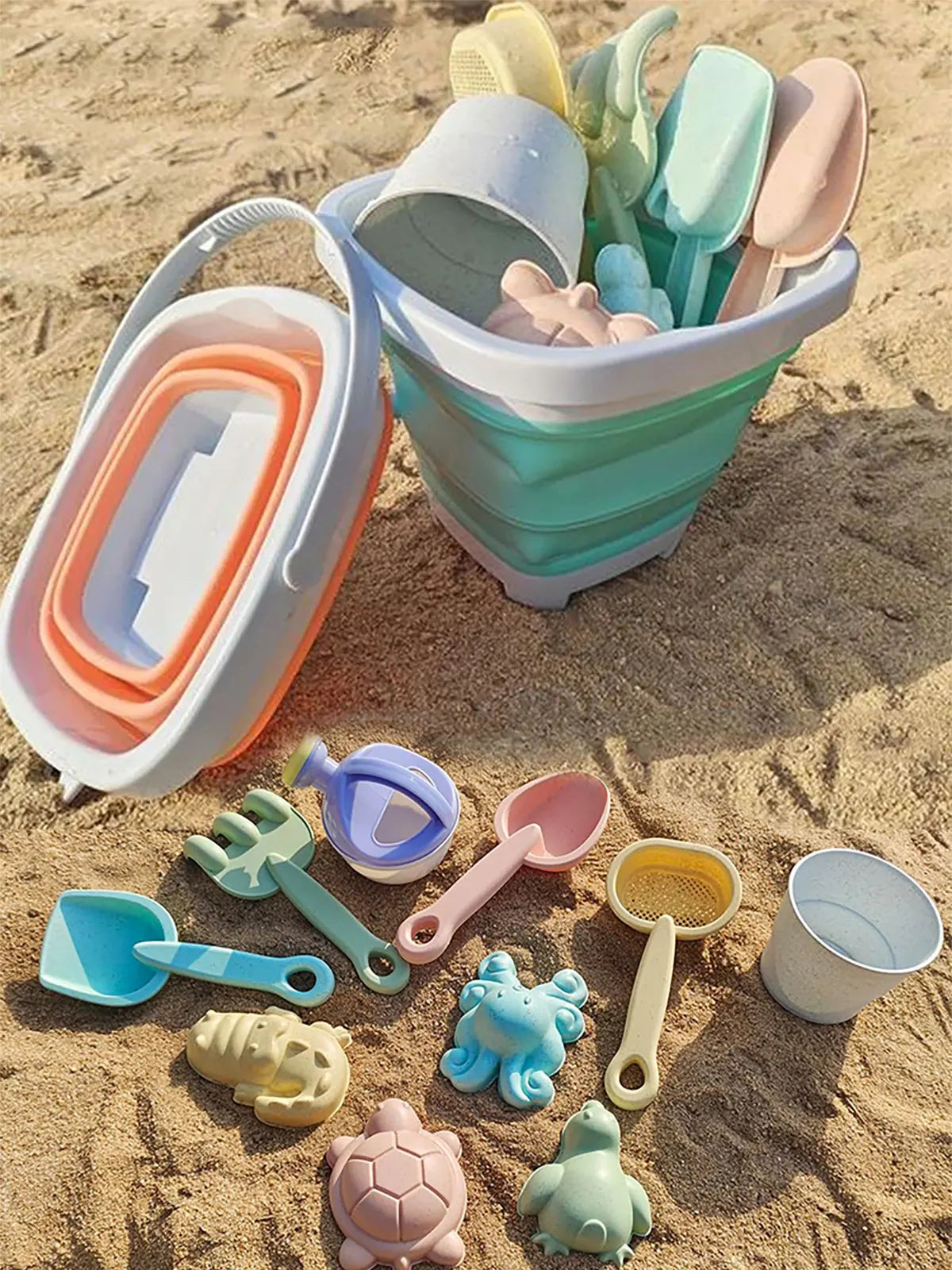 11/5/1 PCS Beach Sand Play Water Set Folding Bucket Summer Toys for Children Kids Outdoor Game Sandbox Accessories Color Random - RELUX.STORE