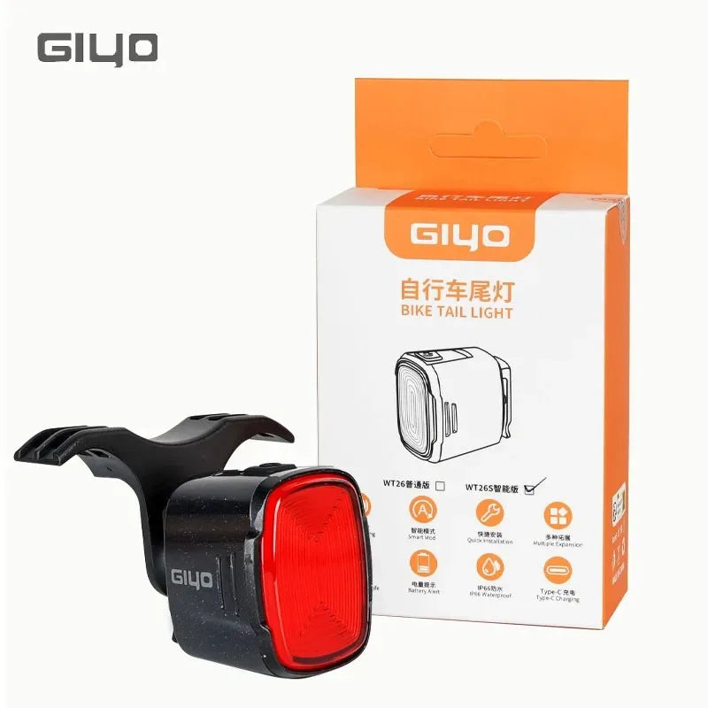 GlYO Auto Brake Sensing Bicycle Tail Light -USBRechargeable, lP66 Waterproof LED WarningLight for MTB & Road Bike Night Safety