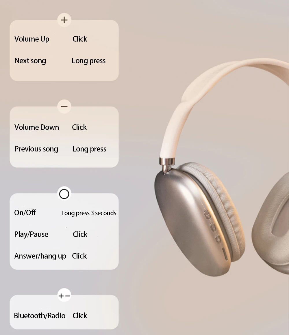 P9 Wireless Bluetooth Headset Outdoor Sports Gaming Wireless Headphones with Mic Noise Cancelling Earbuds Bluetooth Earphones RELUX.STORE