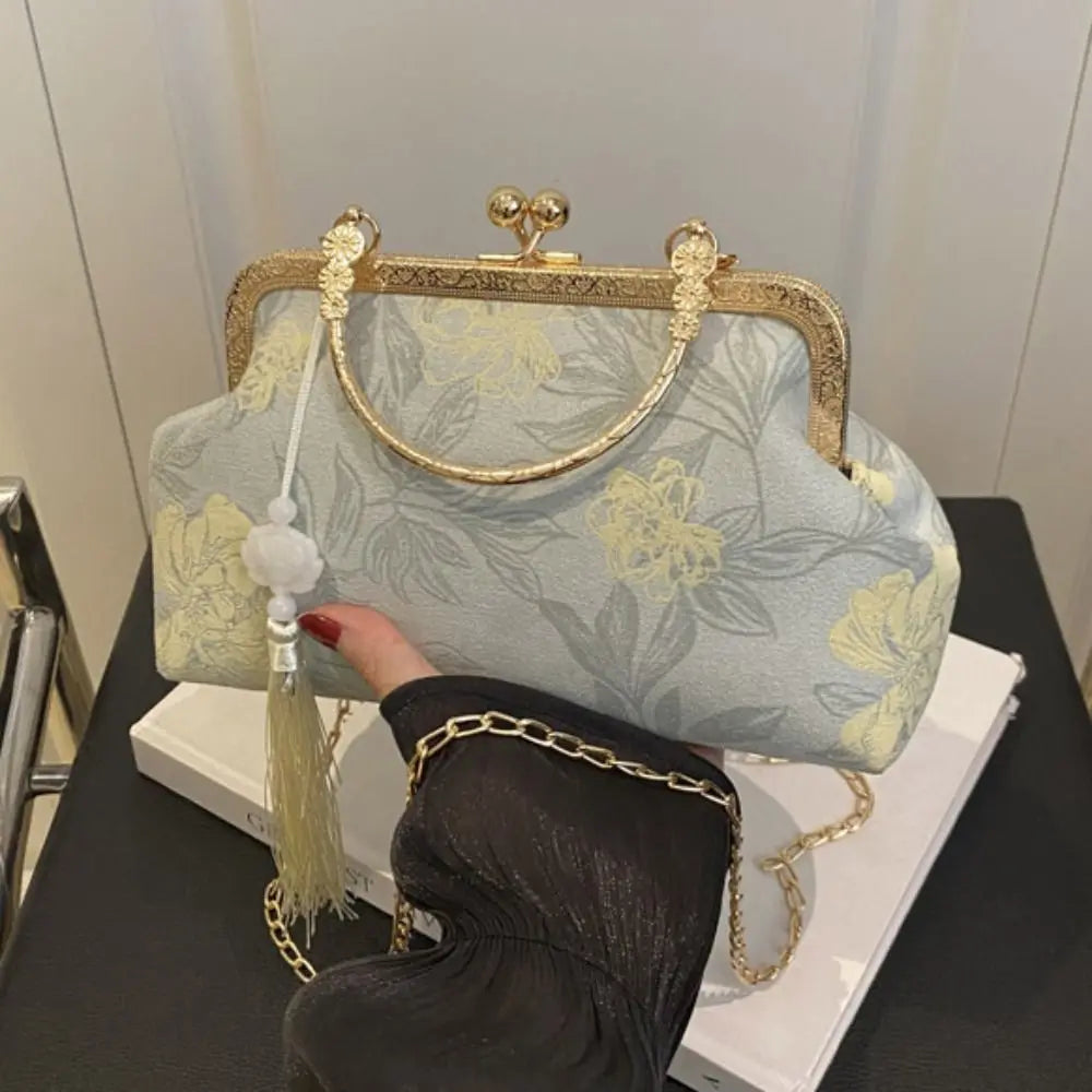 Flower Pattern Chinese Style Handbag Cheongsam Accessories Elegant Hanfu Clutch Bag Single Shoulder with Pendant RELUX.STORE