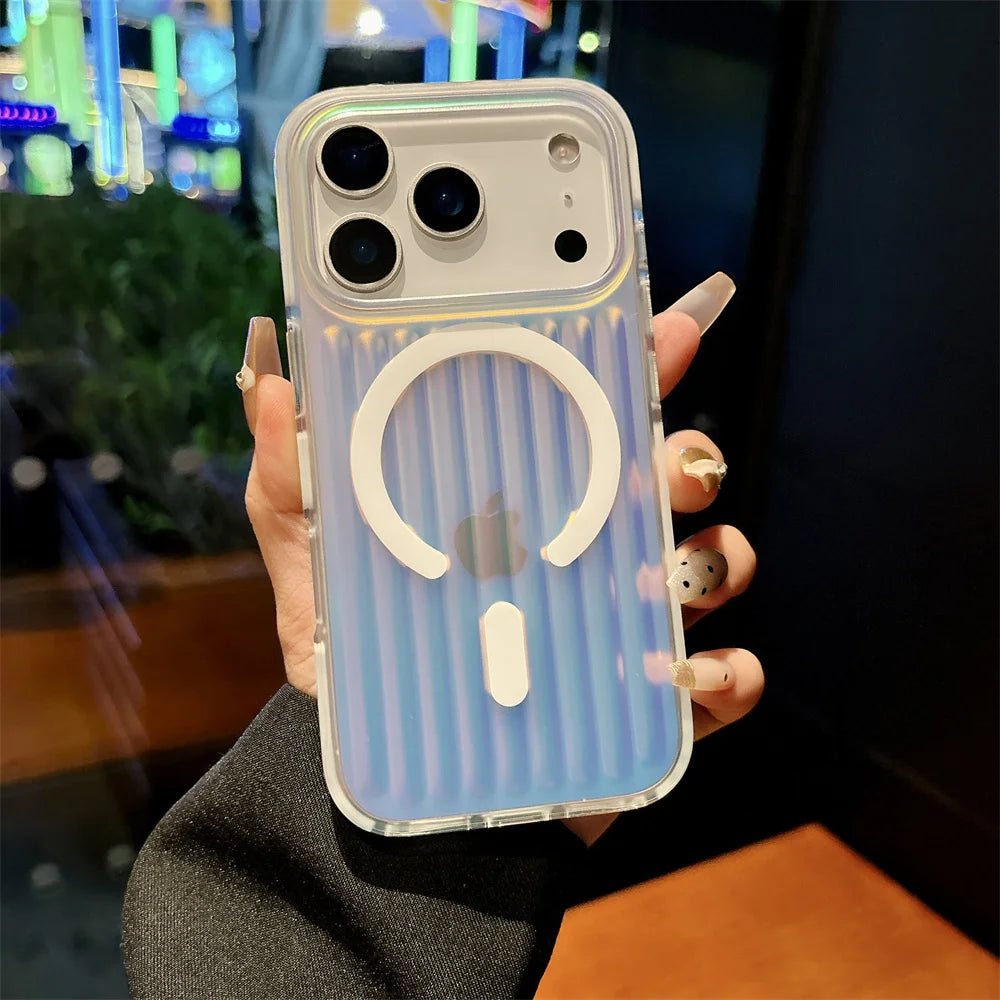 Luxury For Magsafe Aurora Clear Luggage Phone Case For iPhone 17 16 15 14 13 Pro Max Plus Wireless Charging Protective Covers RELUX.STORE