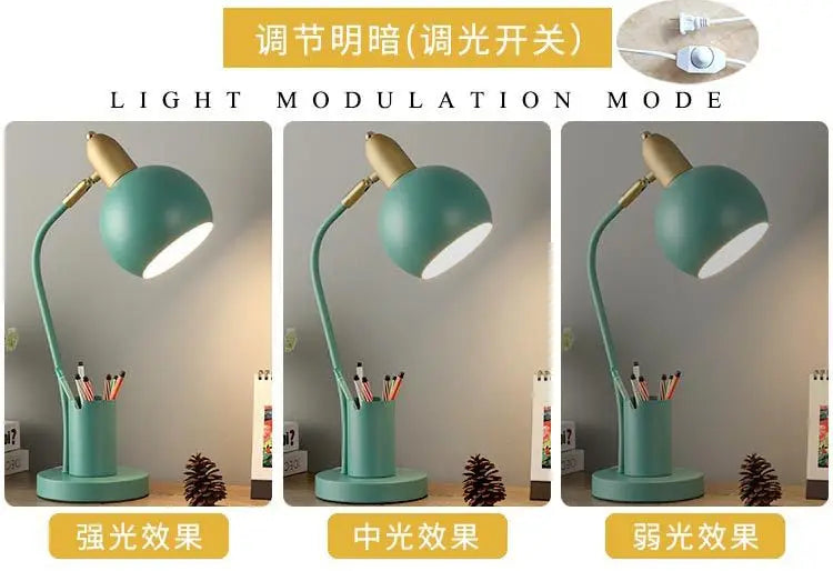 Nordic Iron Art LED Macaron Desk Lamp Eye Protection Dimming Metal Pen Holder Table Lamp Living Room Bedroom Home Decor Lighting