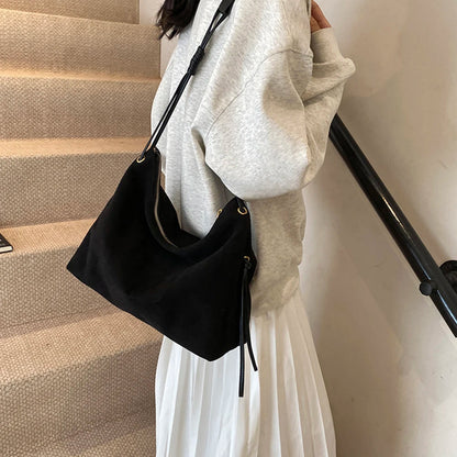 Women Suede Shoulder Bag Adjustable Strap Messenger Bag with Zipper Trendy Retro Handbag for Work Travel RELUX.STORE