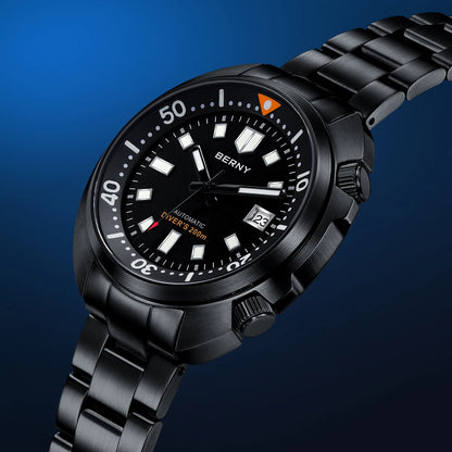 BERNY 20ATM Diver Watch For Men Mechanical Black Dial Original Design Top Automatic Sapphire Luxury Diving Luminous Men Watch