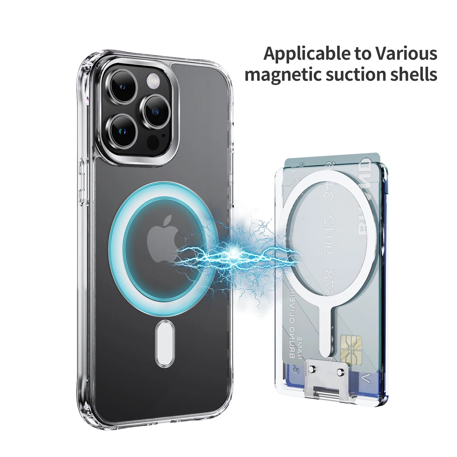 Strong Transparent Magnetic For Magsafe Card Wallet Metal Stand Holder Clear Case For iPhone Card Phone Back Bag Adsorption RELUX.STORE