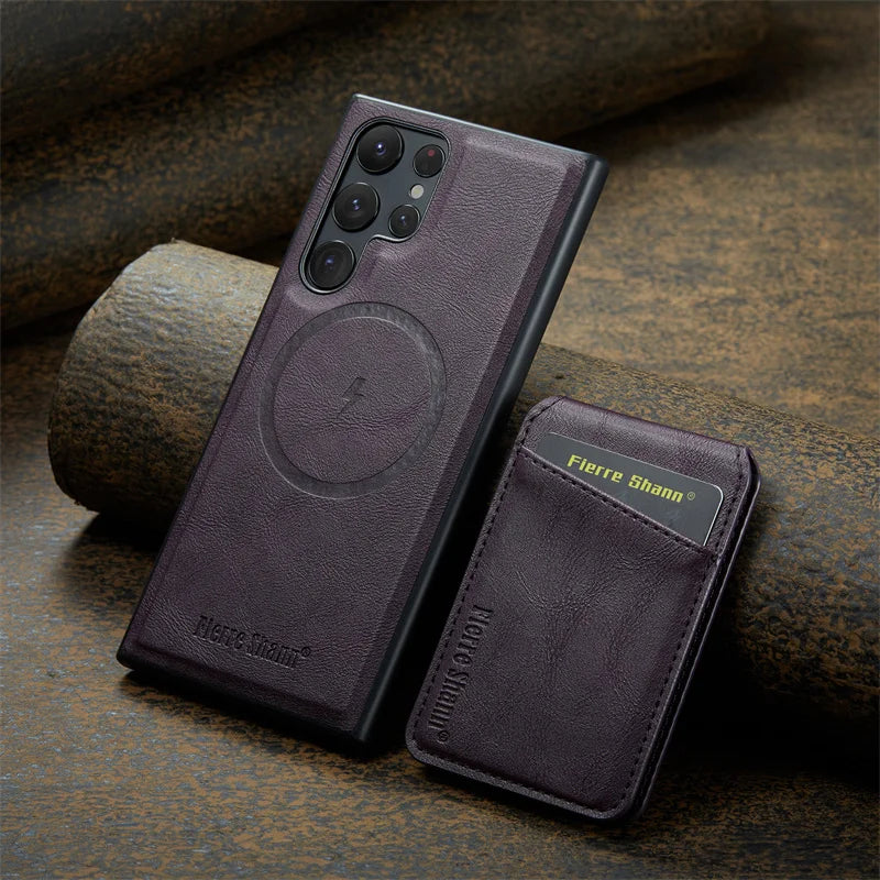 2 In 1 Magsafe Magnetic Leather Flip Phone Case for Samsung S25 S24 S23 S22 Ultra Plus FE Wallet Cover Cards Holder Pocket Cover