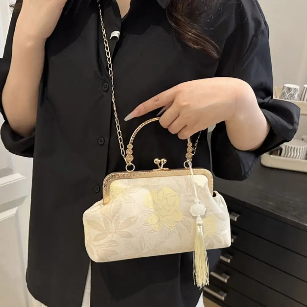 Flower Pattern Chinese Style Handbag Cheongsam Accessories Elegant Hanfu Clutch Bag Single Shoulder with Pendant RELUX.STORE