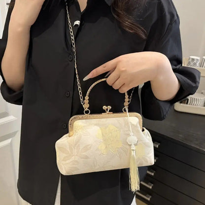 Flower Pattern Chinese Style Handbag Cheongsam Accessories Elegant Hanfu Clutch Bag Single Shoulder with Pendant RELUX.STORE