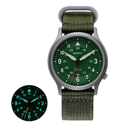 BERNY Titanium Watches for Men Classic Mens Field Pilot Watch Easy Read Outdoor Quartz Wristwatch Super Luminous Sapphire 5ATM