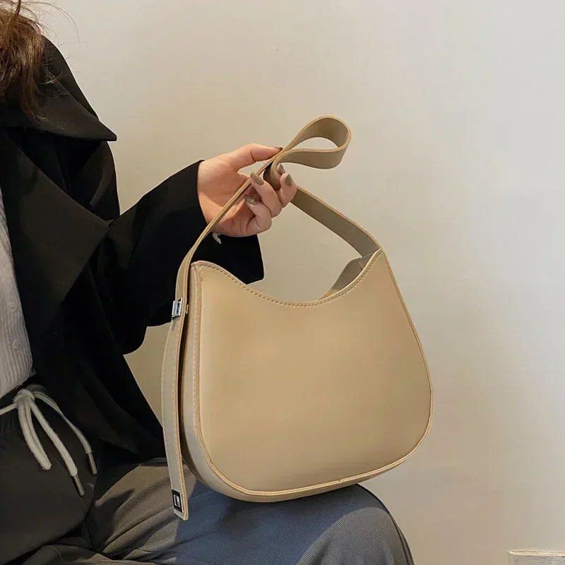 New Trendy and Fashionable Shoulder Underarm Bag PU Leather Solid Color Tote Handbag Luxury Brand Female Portable Shoulder Bag RELUX.STORE