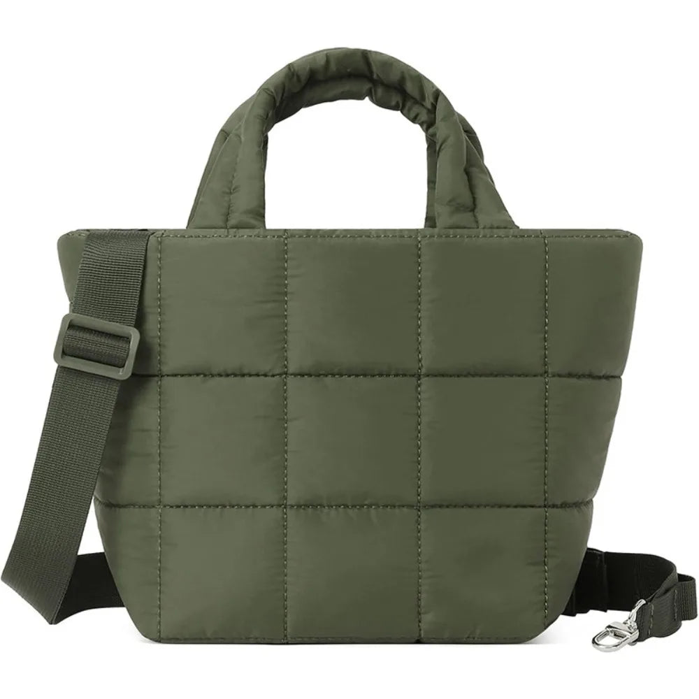 Adjustable Quilted Tote Bag Nylon Detachable Strap Puffer Bag Large Capacity with Zipper Crossbody Bag Travel
