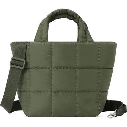 Adjustable Quilted Tote Bag Nylon Detachable Strap Puffer Bag Large Capacity with Zipper Crossbody Bag Travel