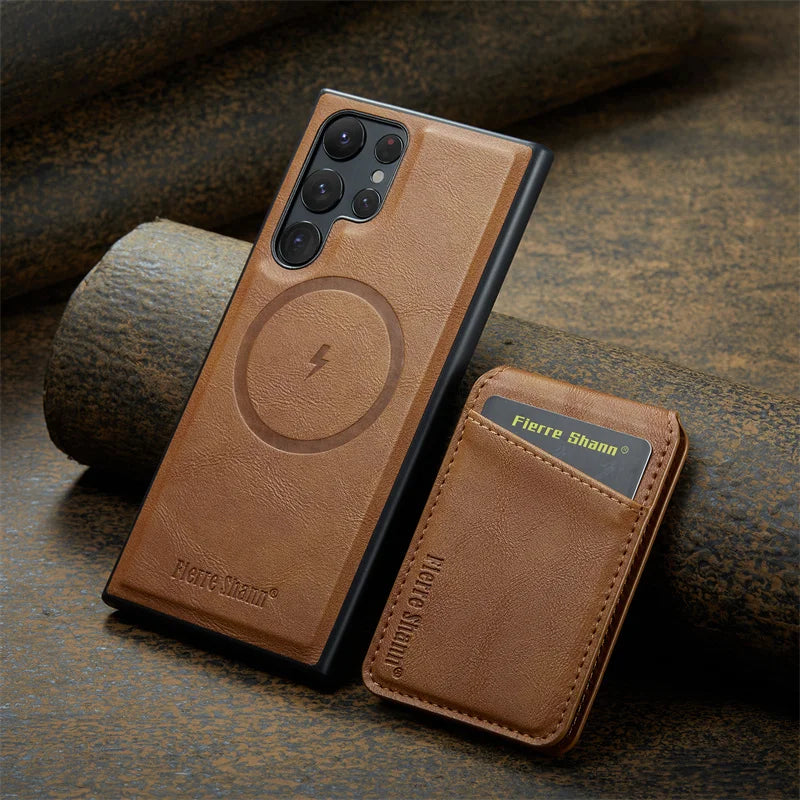 2 In 1 Magsafe Magnetic Leather Flip Phone Case for Samsung S25 S24 S23 S22 Ultra Plus FE Wallet Cover Cards Holder Pocket Cover