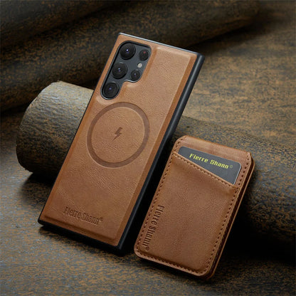 2 In 1 Magsafe Magnetic Leather Flip Phone Case for Samsung S25 S24 S23 S22 Ultra Plus FE Wallet Cover Cards Holder Pocket Cover
