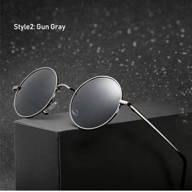 Retro Vintage Round Polarized Sunglasses Men Brand Designer Sun Glasses Women Alloy Metal Frame Black Lens Eyewear Driving UV400 RELUX.STORE