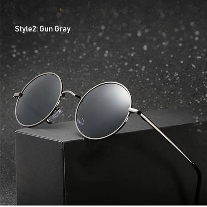 Retro Vintage Round Polarized Sunglasses Men Brand Designer Sun Glasses Women Alloy Metal Frame Black Lens Eyewear Driving UV400 RELUX.STORE