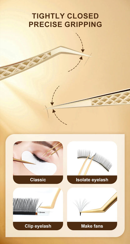 Lashtalk Precision Fiber Tip Tweezer Eyelash Extensions Diamond Grip Anti-Slip Premium Gold Stainless Steel Makeup From Nagaraku RELUX.STORE