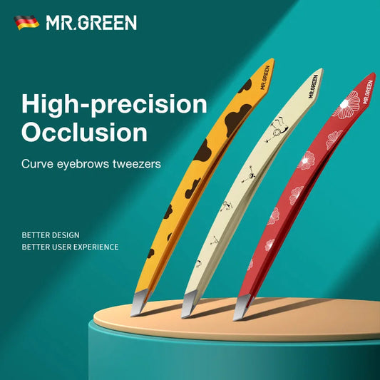 MR.GREEN Curve Handle Eyebrows Tweezers Professional Fine Hairs Puller Makeup Tools Stainless Steel Beauty Clips Removal RELUX.STORE