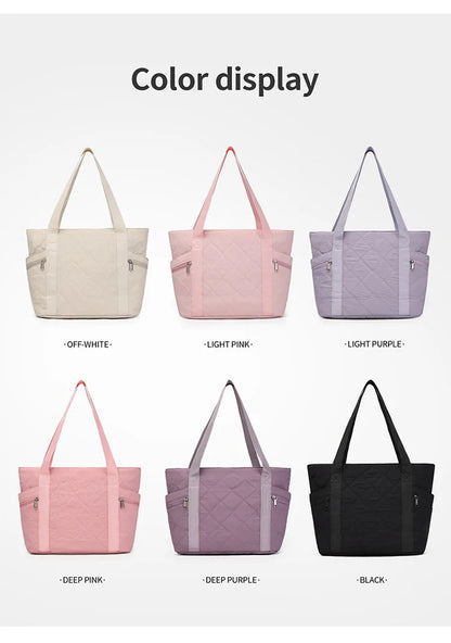 Ladies' Handbag, Cotton Plaid Tote Bag, Quilted and Filled Yoga Fitness Bag, Travel Commuter Shoulder Bag