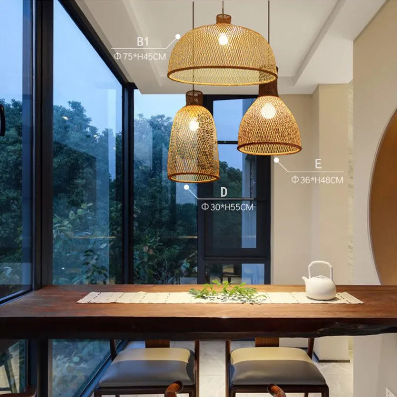 New Chinese Bird's Nest Lampshade Chandelier Hotel Restaurant Staircase Japanese Tatami Rattan LED Bamboo Furniture Decoration RELUX.STORE