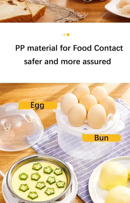 Multifunctional Electric Egg Cooker Steamer - Double Layer for Boil, Poach, Steam Eggs & Veggies, Compact Breakfast Appliance