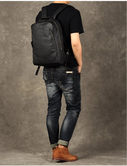 High Quality Fashion Genuine Leather Backpack Men Bagpack Student School Bag Backpack daily male Rucksack large Knapsack Black