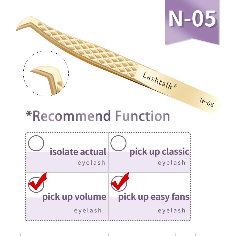 Lashtalk Precision Fiber Tip Tweezer Eyelash Extensions Diamond Grip Anti-Slip Premium Gold Stainless Steel Makeup From Nagaraku RELUX.STORE