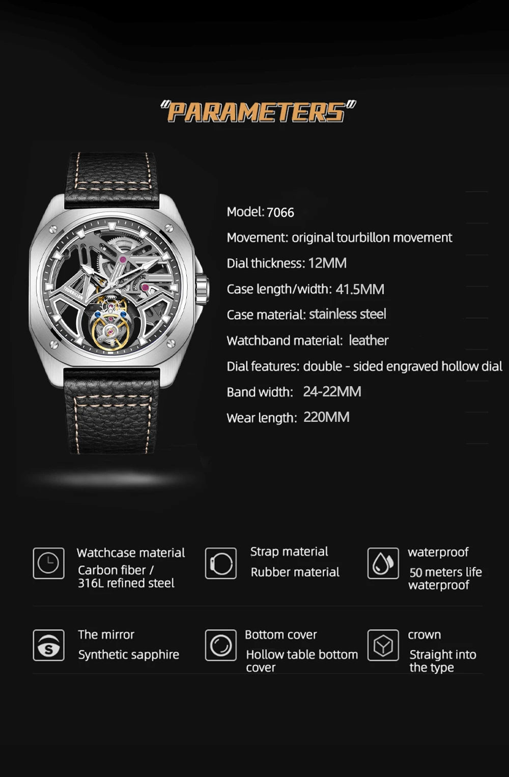 AESOP Tourbillon Watches For Men Mechanical Fashion Watch Waterproof Skeleton Tourbillon Movement Sapphire Mirror Official Store