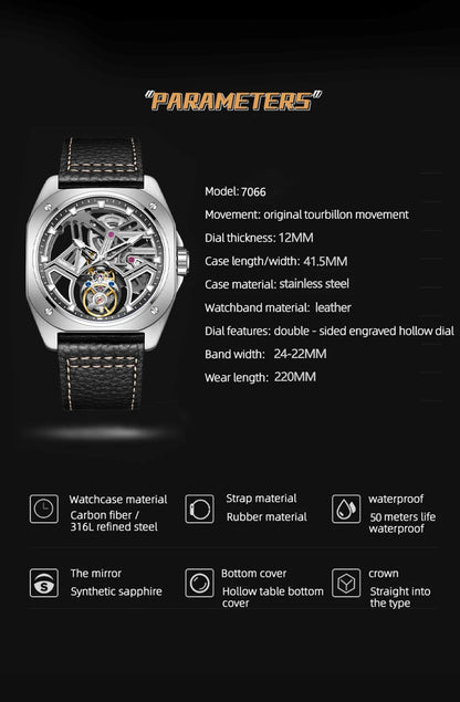 AESOP Tourbillon Watches For Men Mechanical Fashion Watch Waterproof Skeleton Tourbillon Movement Sapphire Mirror Official Store
