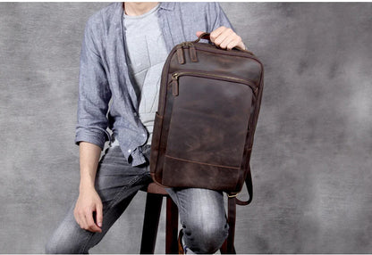 Vintage Crazy Horse Genuine Leather Backpack Men Backpack Laptop Leather Daily Bagpack Male Rucksack Trave Hiking Knapsack Large
