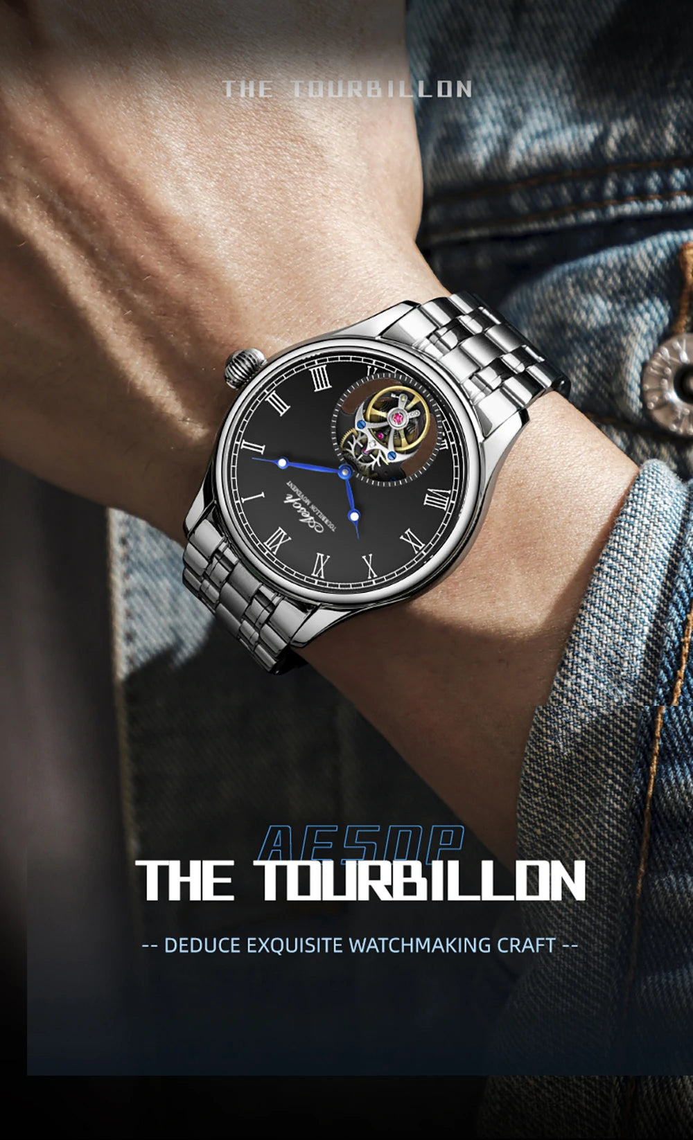 Aesop Real Flying Tourbillon Movement Mechanical Watches Luxury Watch for Men Skeleton Tourbillon Watch Sapphire Official StoreS